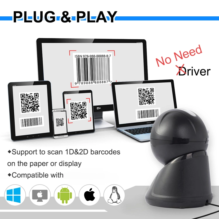 Desktop Corded Qr Code Scanner Scanner 2D Qrcode Omnidirectional Barcode Reader for Supermarket Price