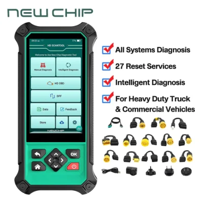 Newchip Hdt301 대형 트럭 진단 스캐너 OBD2 도구 모든 시스템 27 재설정 공기 측정기 DPF 인젝터 엔진 Hpbd 자동 코드 리더